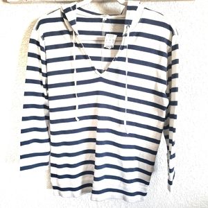 J. Crew Factory White & Blue VNeck Hoodie Medium